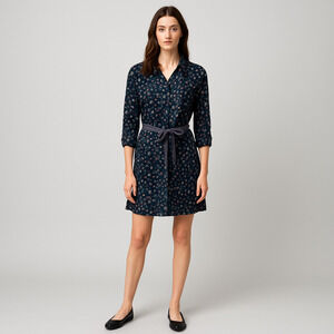 Tommy Hilfiger Leaf Belted Shirt Dress Navy Blue M